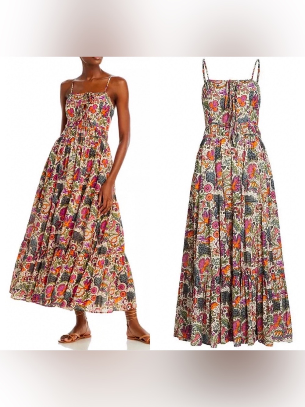 Rhode Zoe Maxi Dress - Lamu Grande, Designer Tie Front Vibrant Maximalism Floral